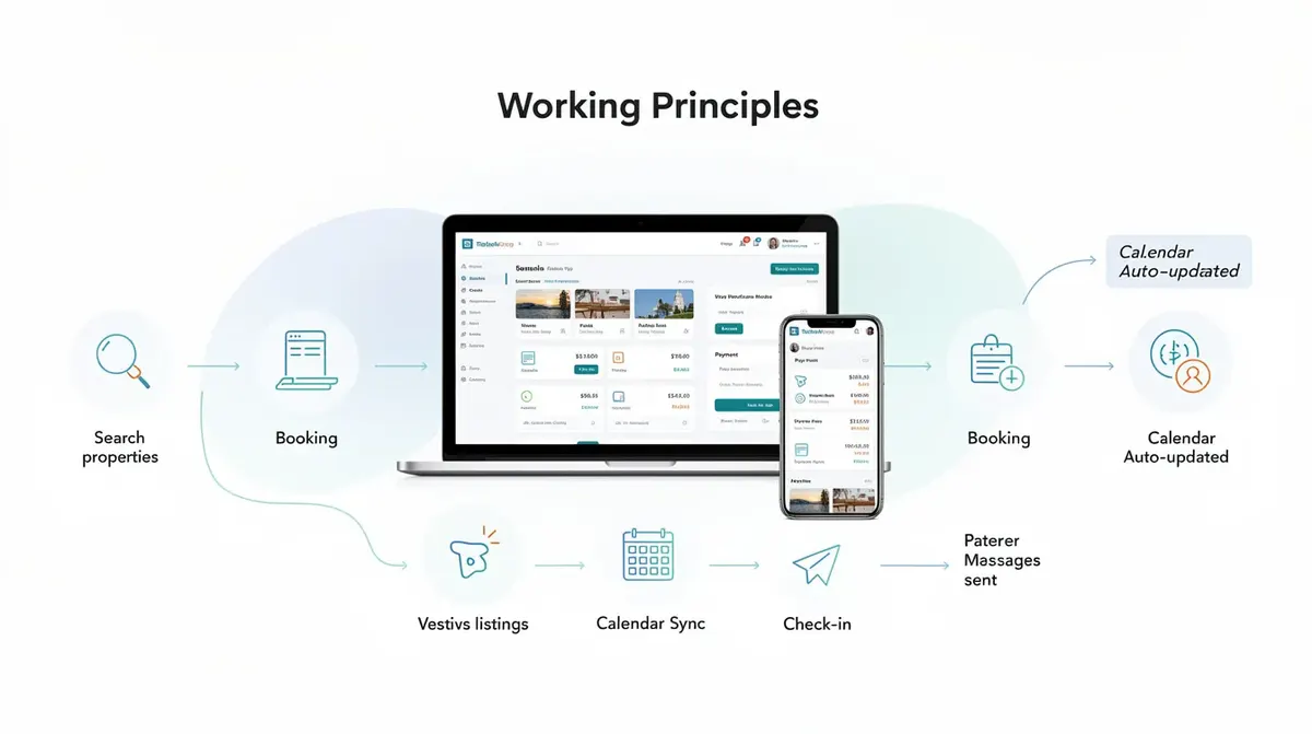 The clean and modern interface of vacation rental software, showcasing key features like automated guest communication, dynamic pricing,…