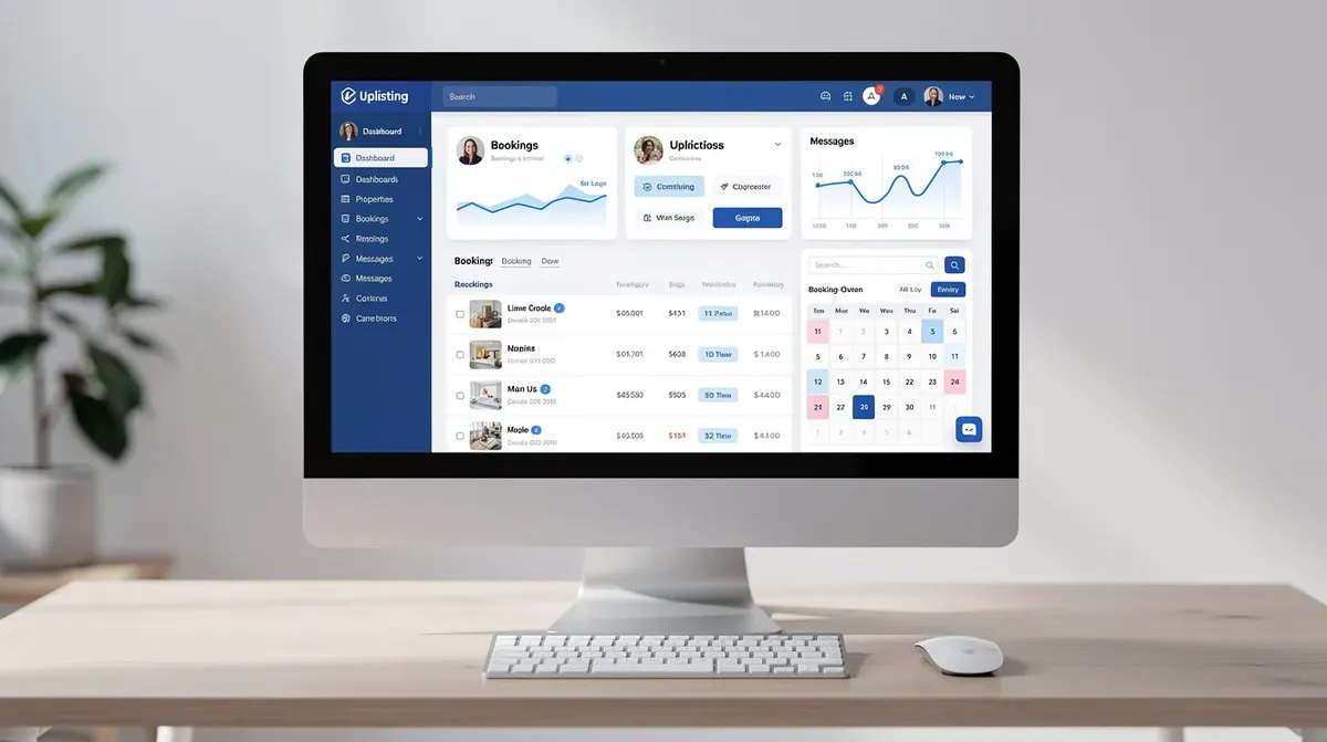 The Uplisting app's main dashboard on a modern computer screen, showcasing its user-friendly interface designed for vacation rental…