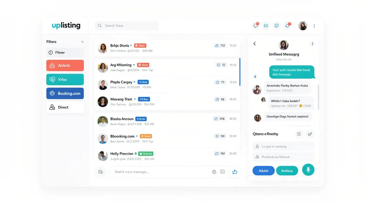 The Uplisting unified inbox, showcasing a user-friendly interface that consolidates guest communication from multiple platforms such as…